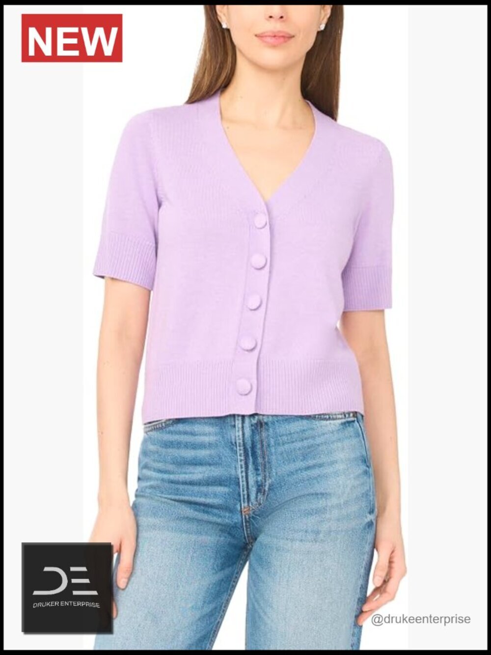 Short Sleeve Button Front Cardigan V-Neck Lightweight Knit